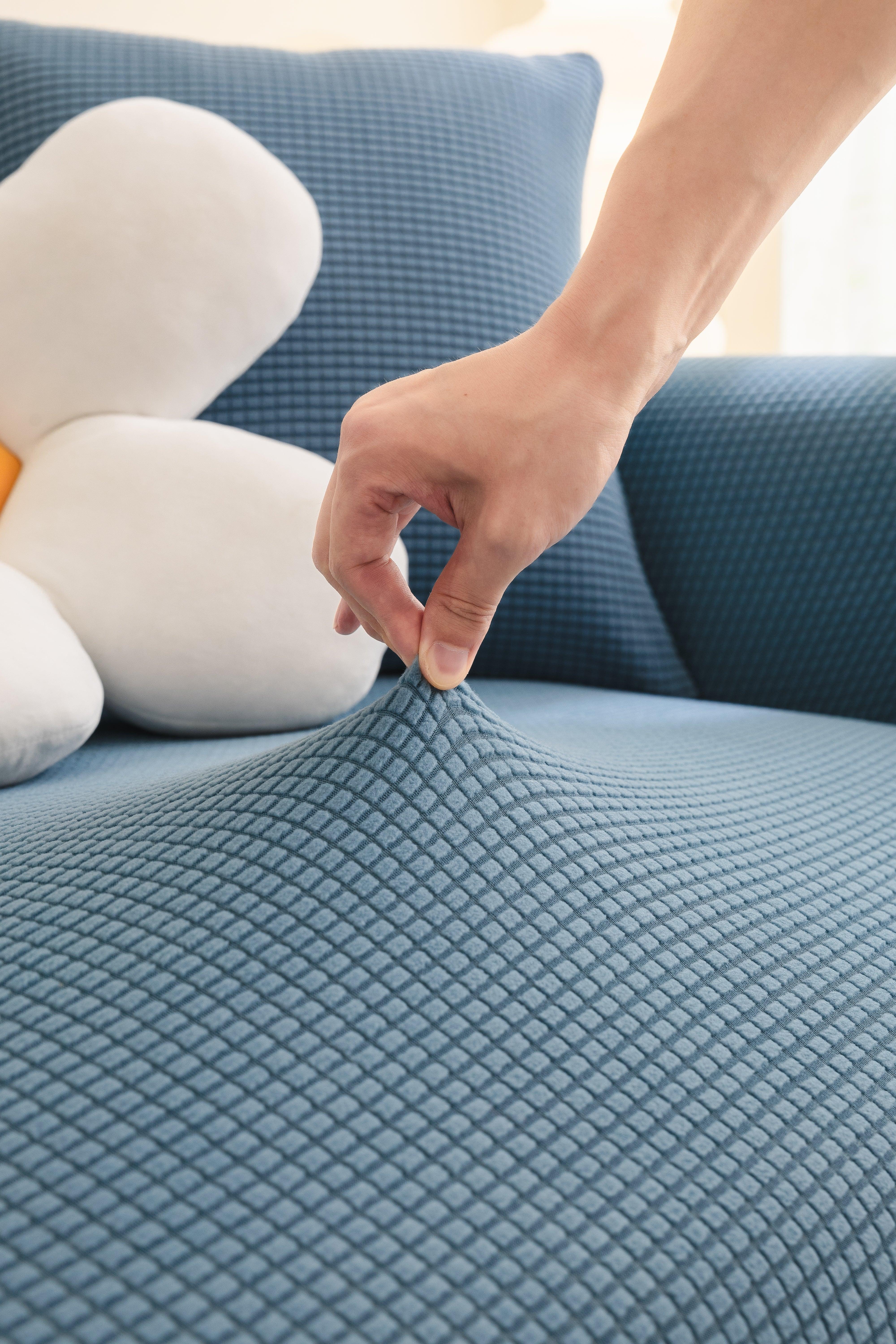 Sofa Cover - Narrow Jacquard - Sky Blue - Adaptable & Expandable - Image 3