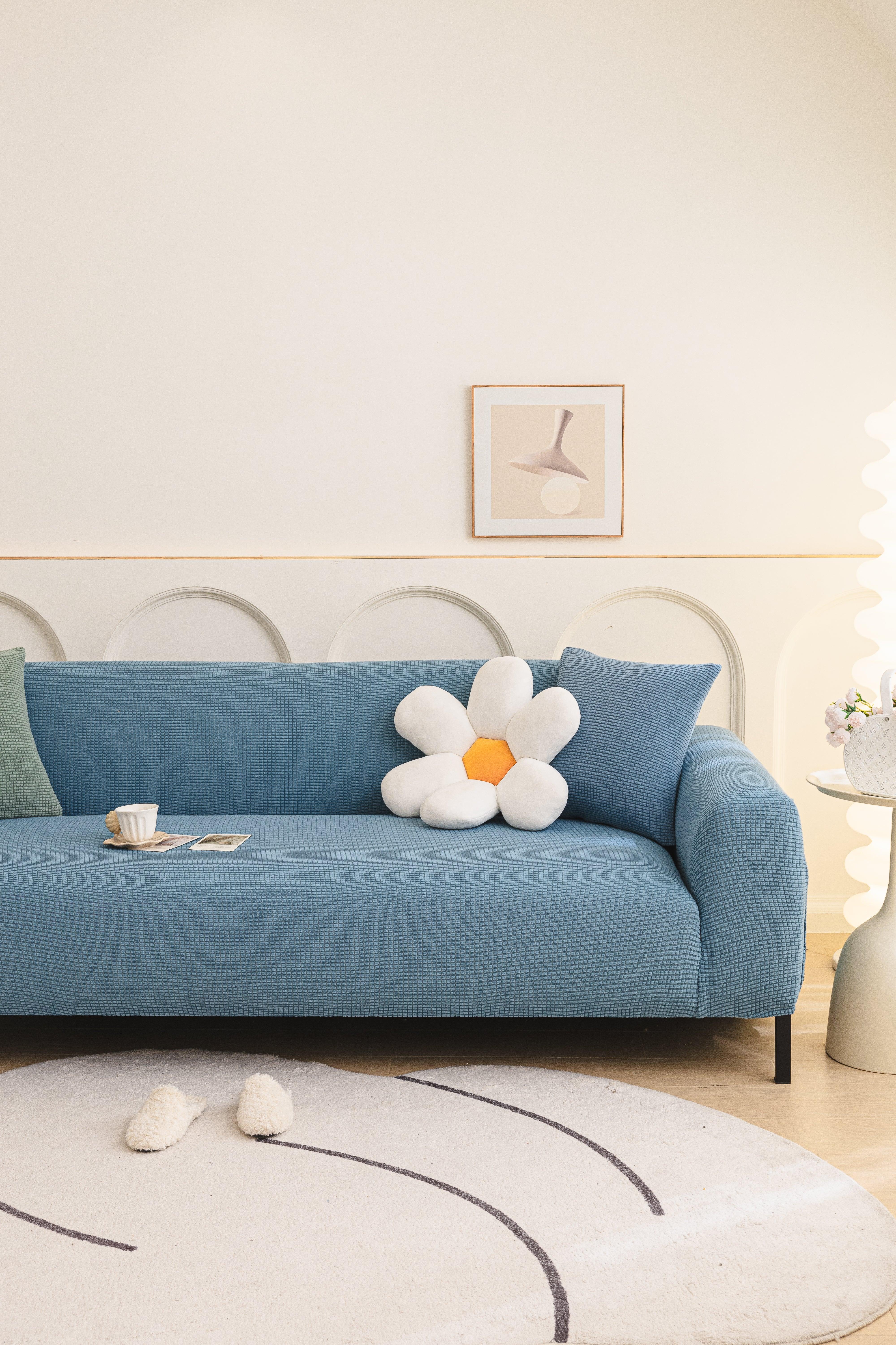 Sofa Cover - Narrow Jacquard - Sky Blue - Adaptable & Expandable - Image 4