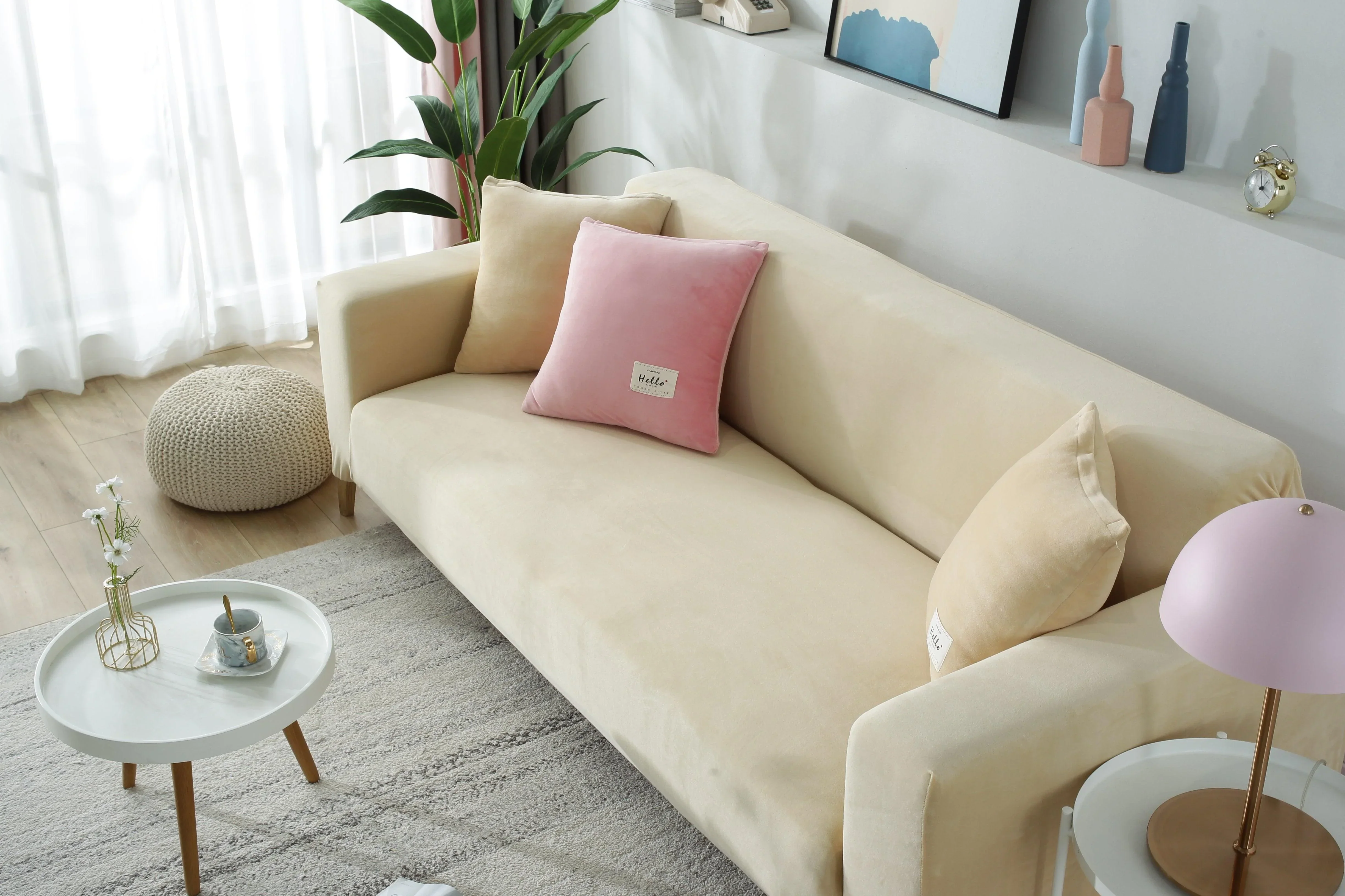 Sofa Cover - Velvet - Beige - Adaptable & Expandable - Image 4