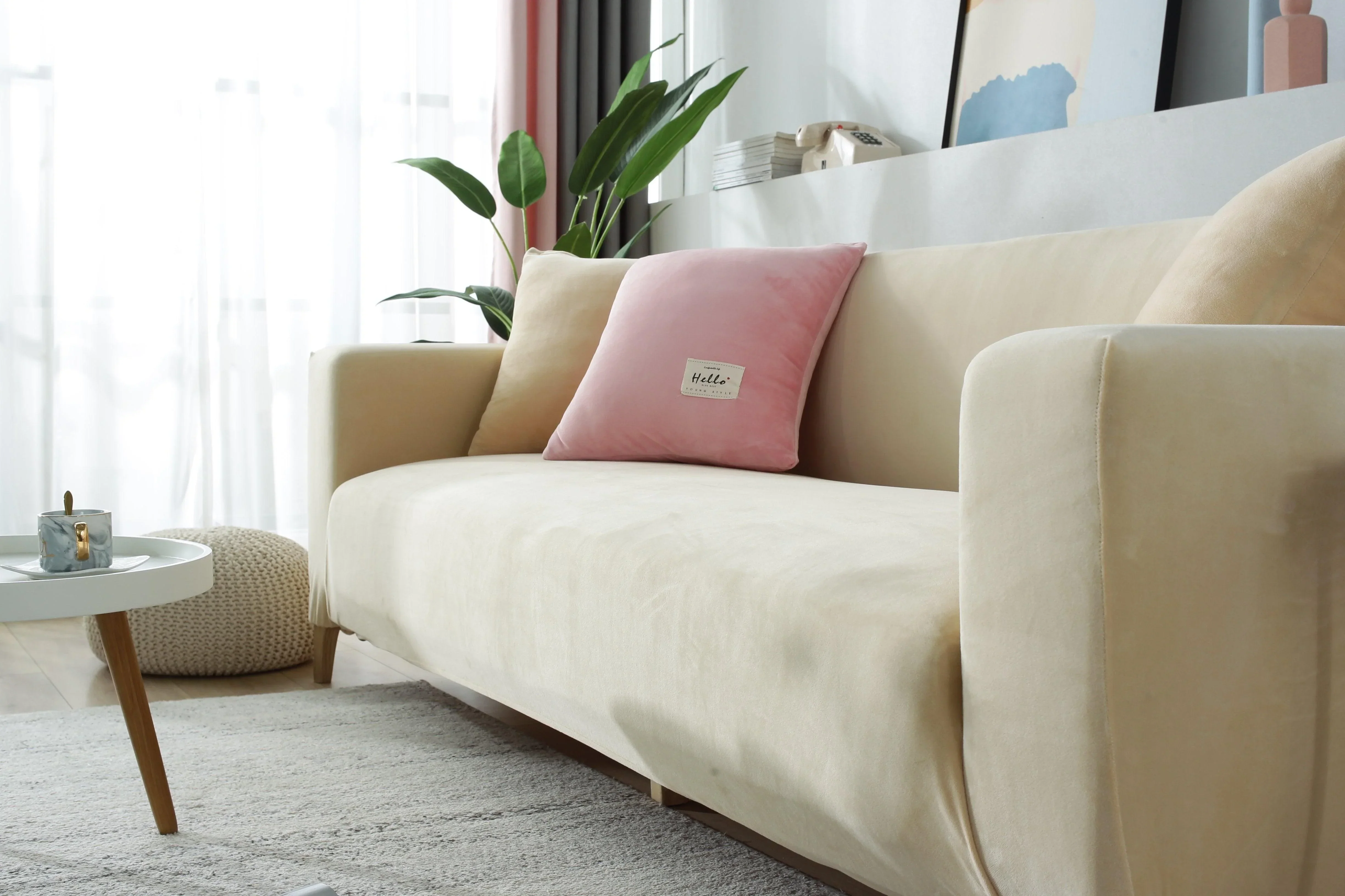 Sofa Cover - Velvet - Beige - Adaptable & Expandable - Image 5