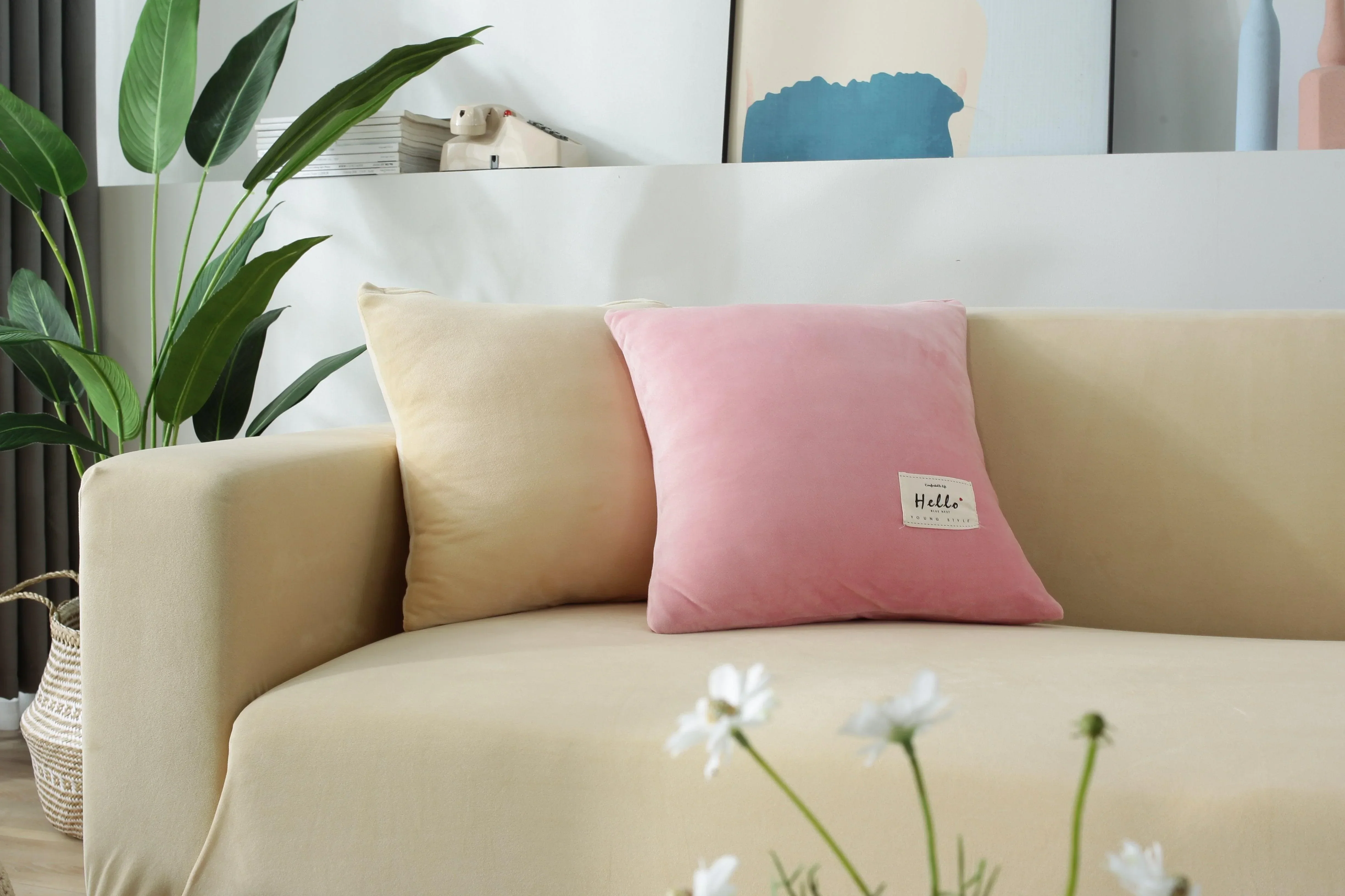 Sofa Cover - Velvet - Beige - Adaptable & Expandable - Image 6