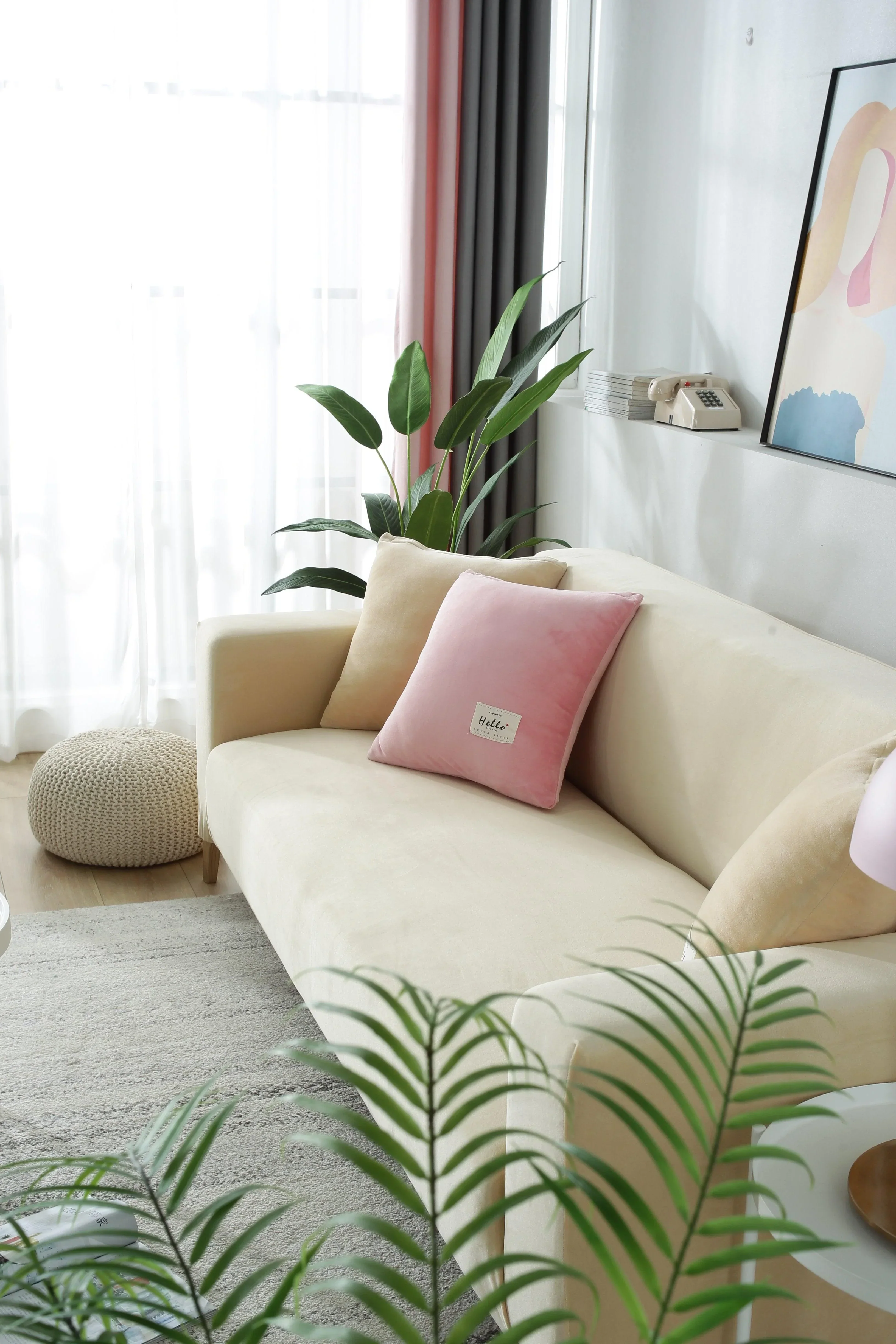 Sofa Cover - Velvet - Beige - Adaptable & Expandable - Image 7