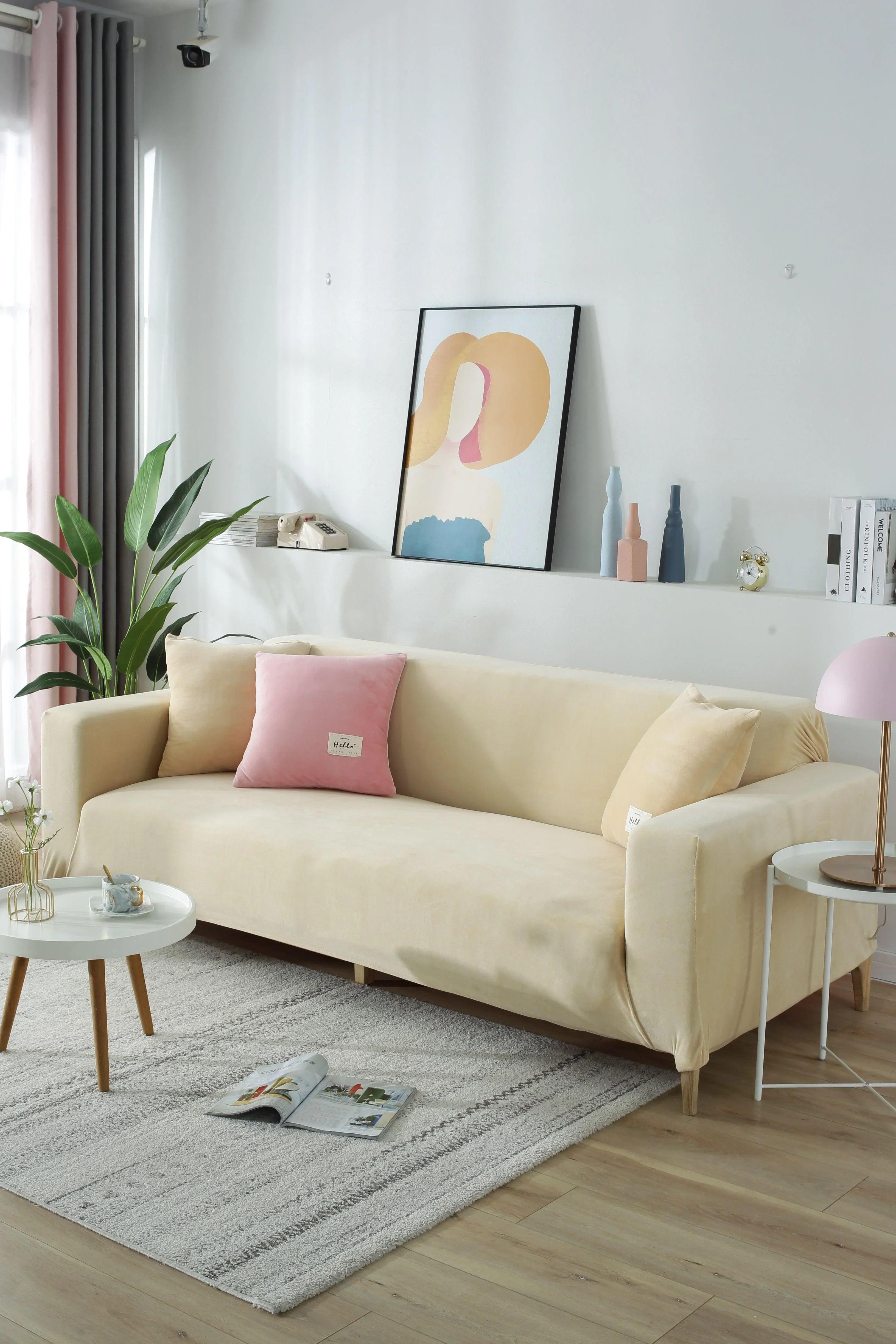 Sofa Cover - Velvet - Beige - Adaptable & Expandable - Image 8