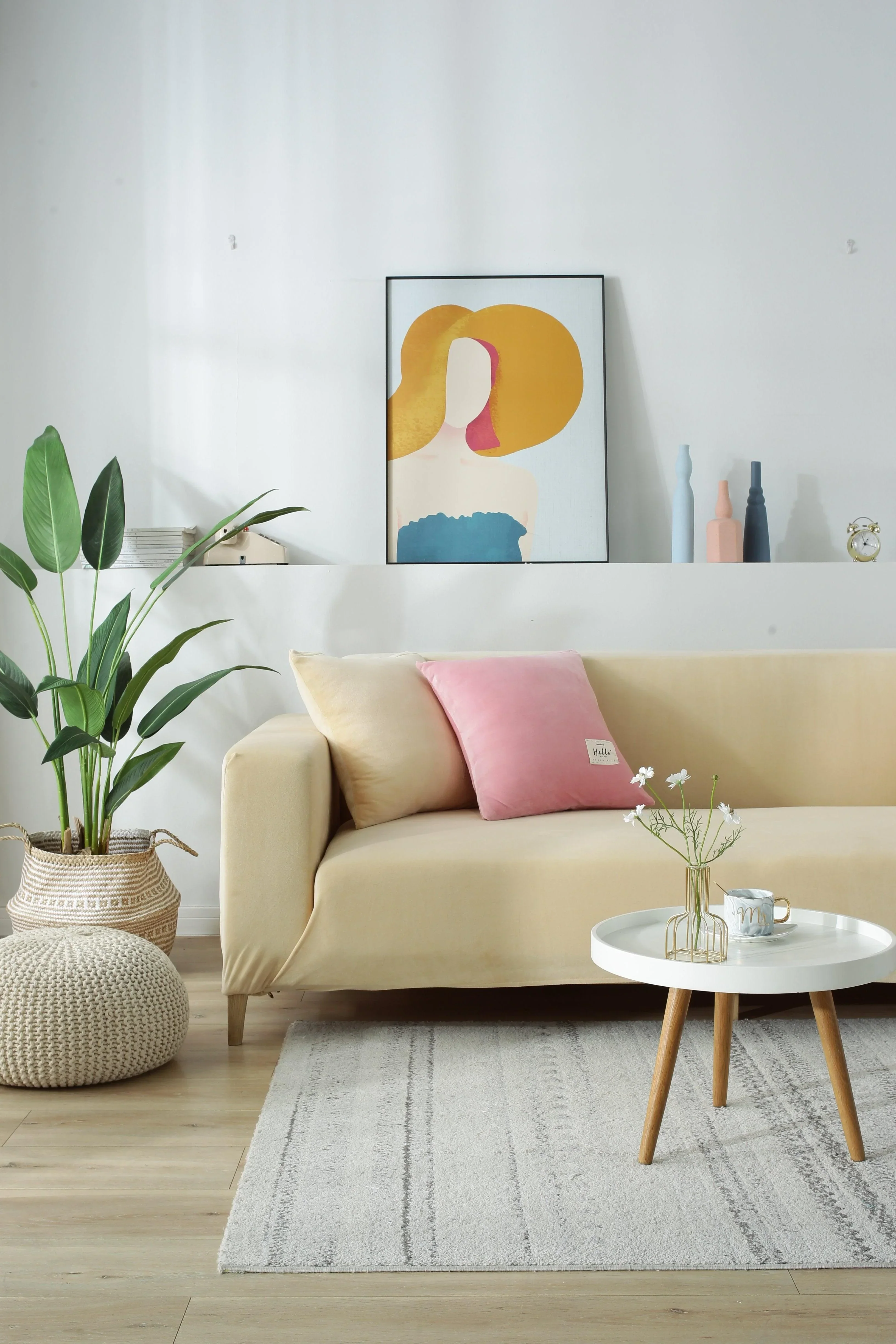 Sofa Cover - Velvet - Beige - Adaptable & Expandable - Image 9