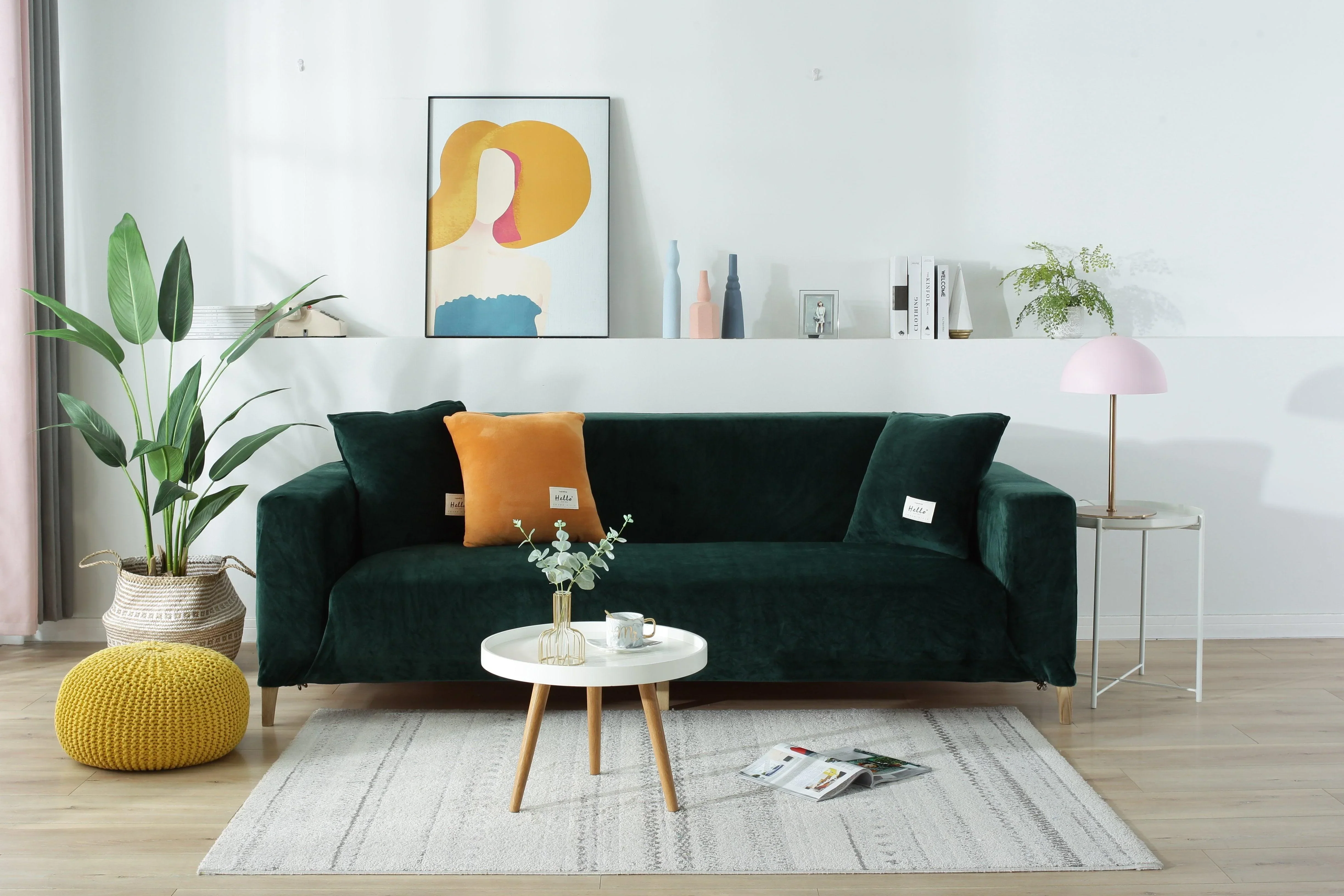 Sofa Cover - Velvet - Dark Green - Adaptable & Expandable - Image 3