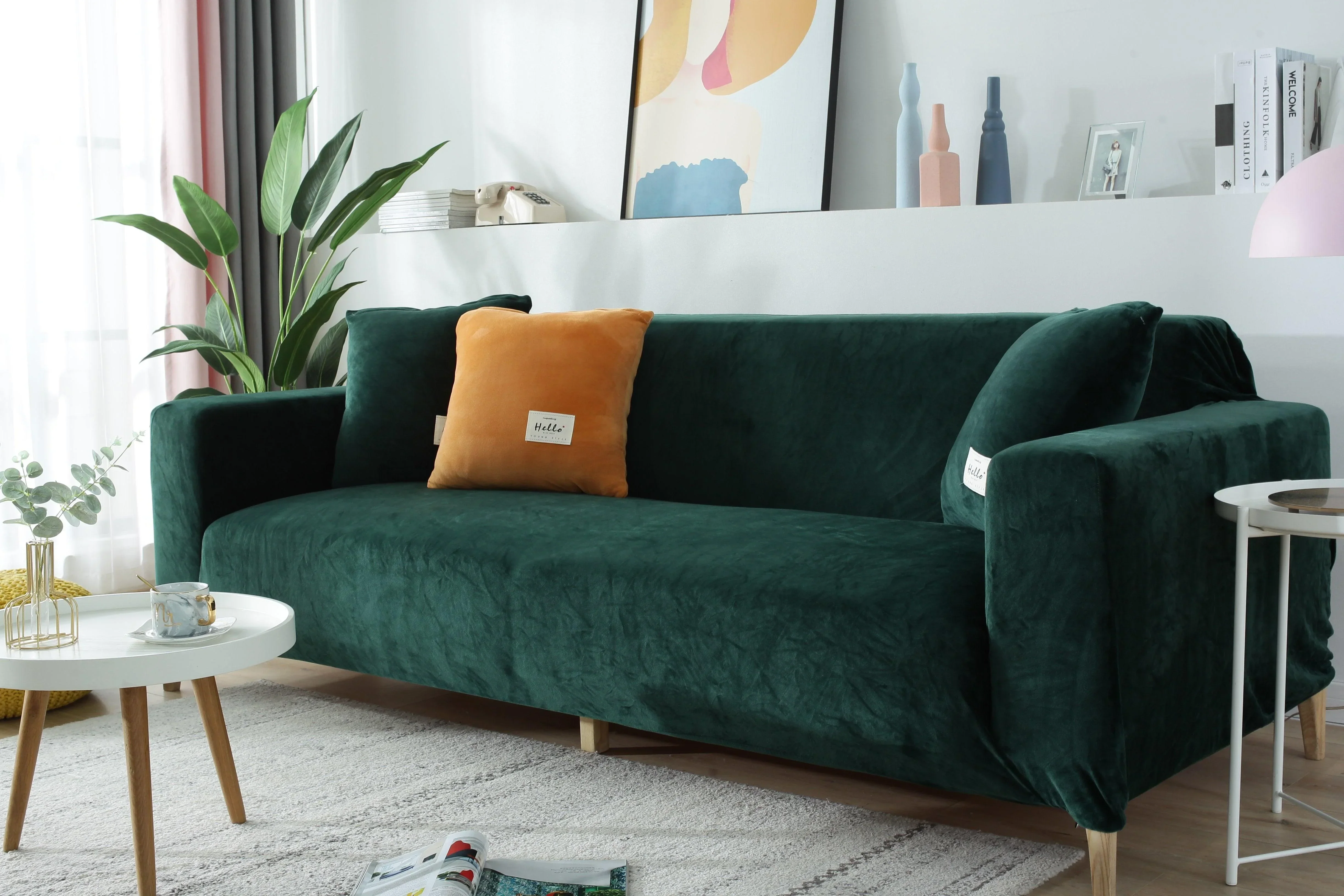 Sofa Cover - Velvet - Dark Green - Adaptable & Expandable - Image 4