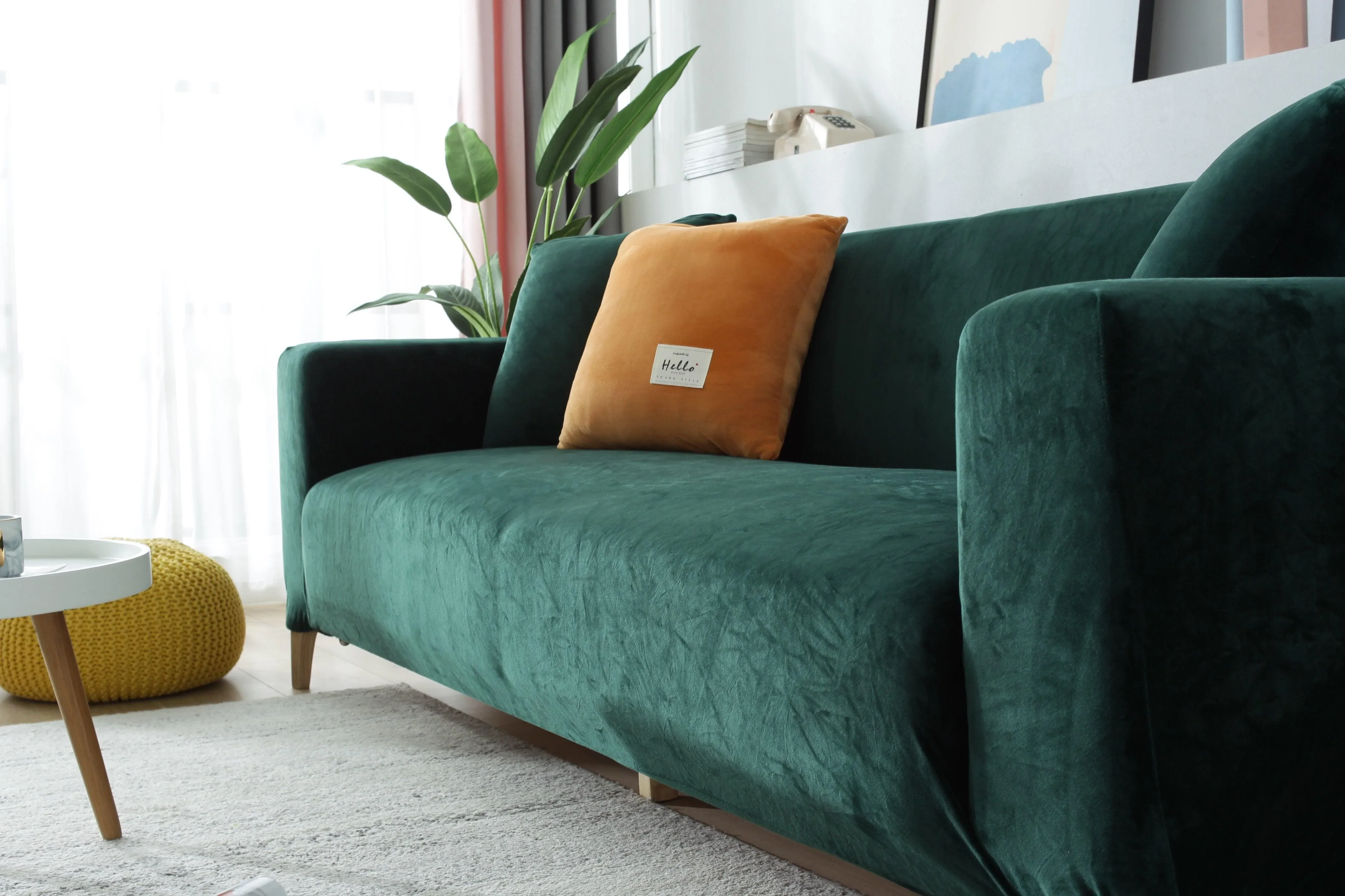Sofa Cover - Velvet - Dark Green - Adaptable & Expandable - Image 5
