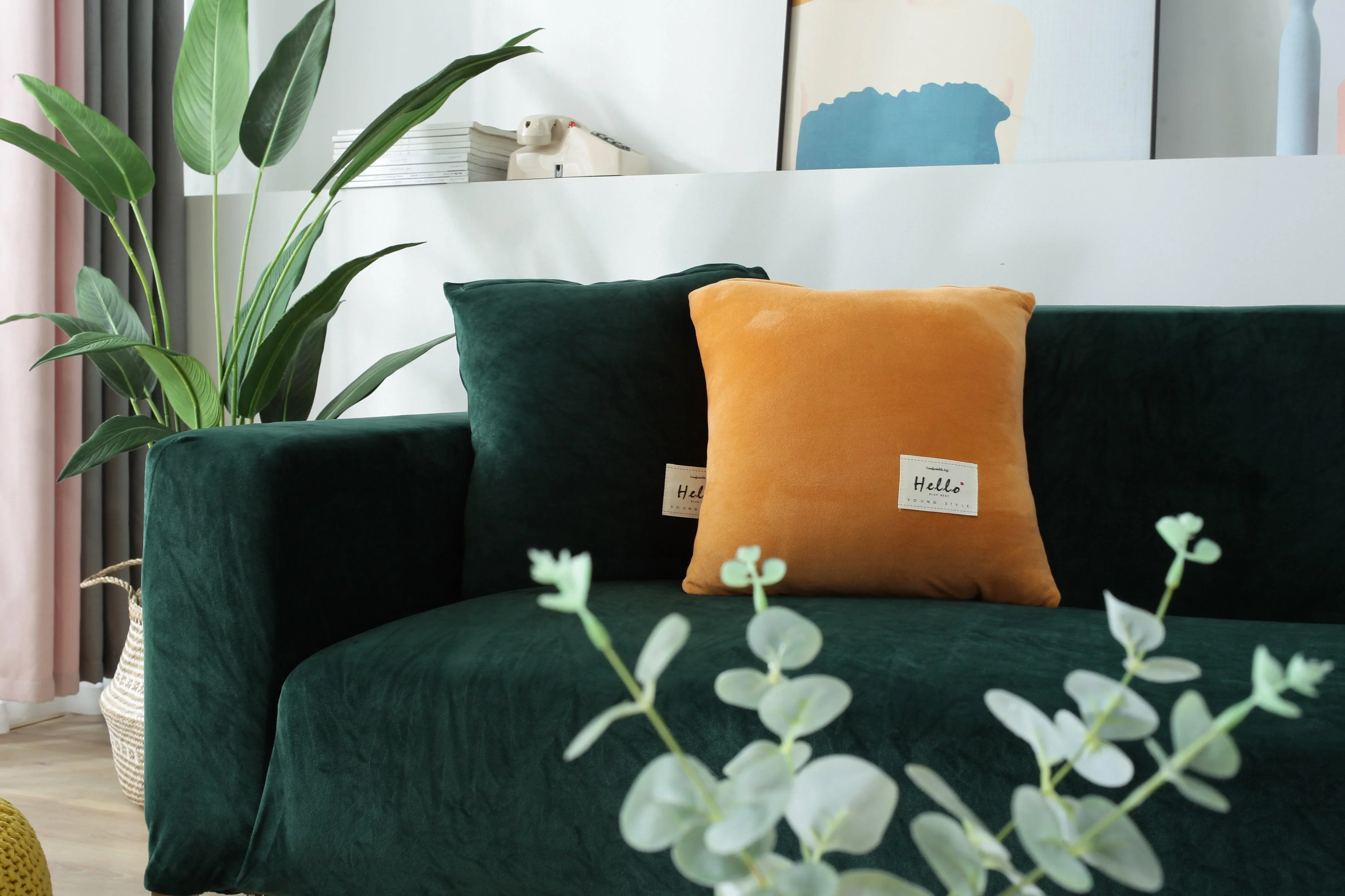 Sofa Cover - Velvet - Dark Green - Adaptable & Expandable - Image 7