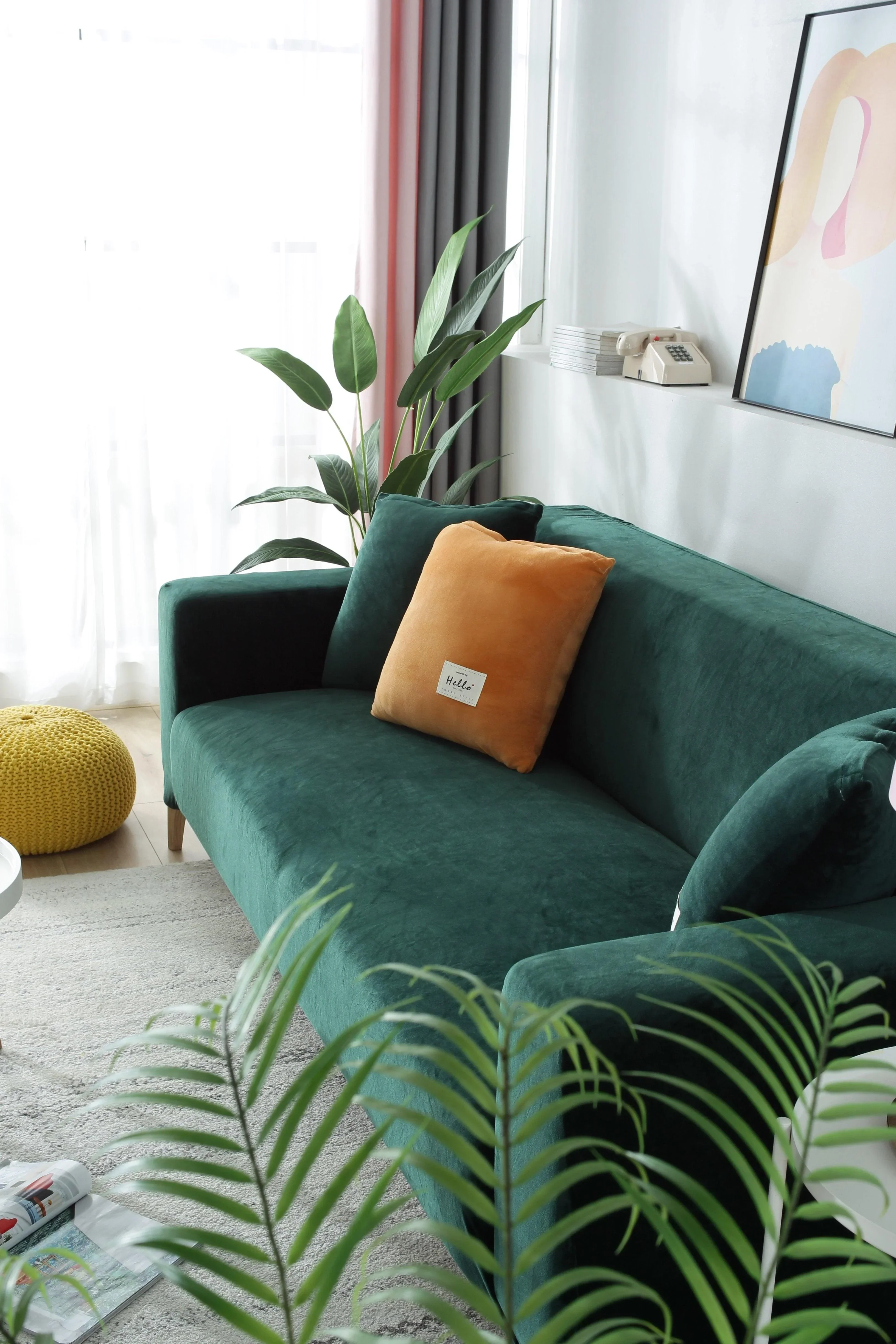 Sofa Cover - Velvet - Dark Green - Adaptable & Expandable - Image 8