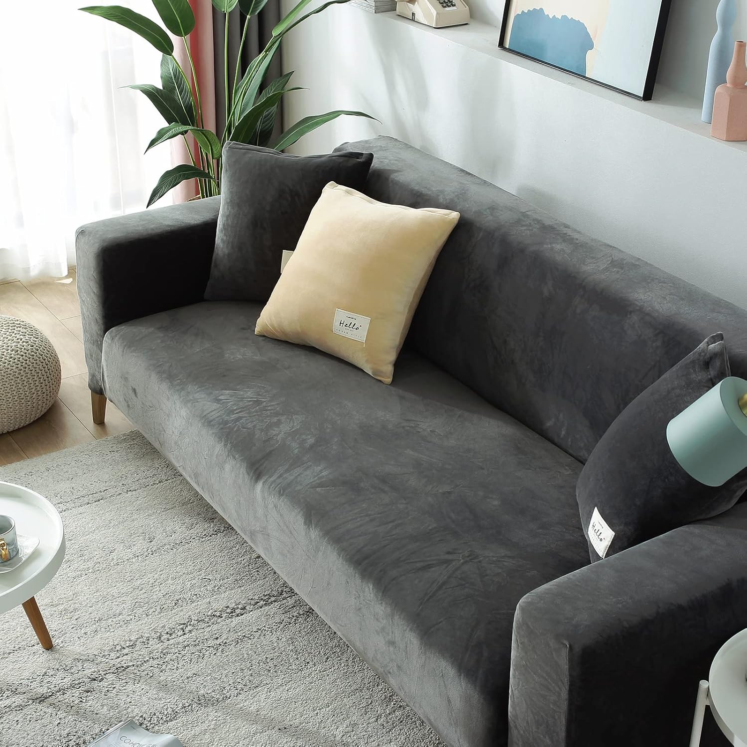 Sofa Cover - Velvet - Grey - Adaptable & Expandable - Image 3