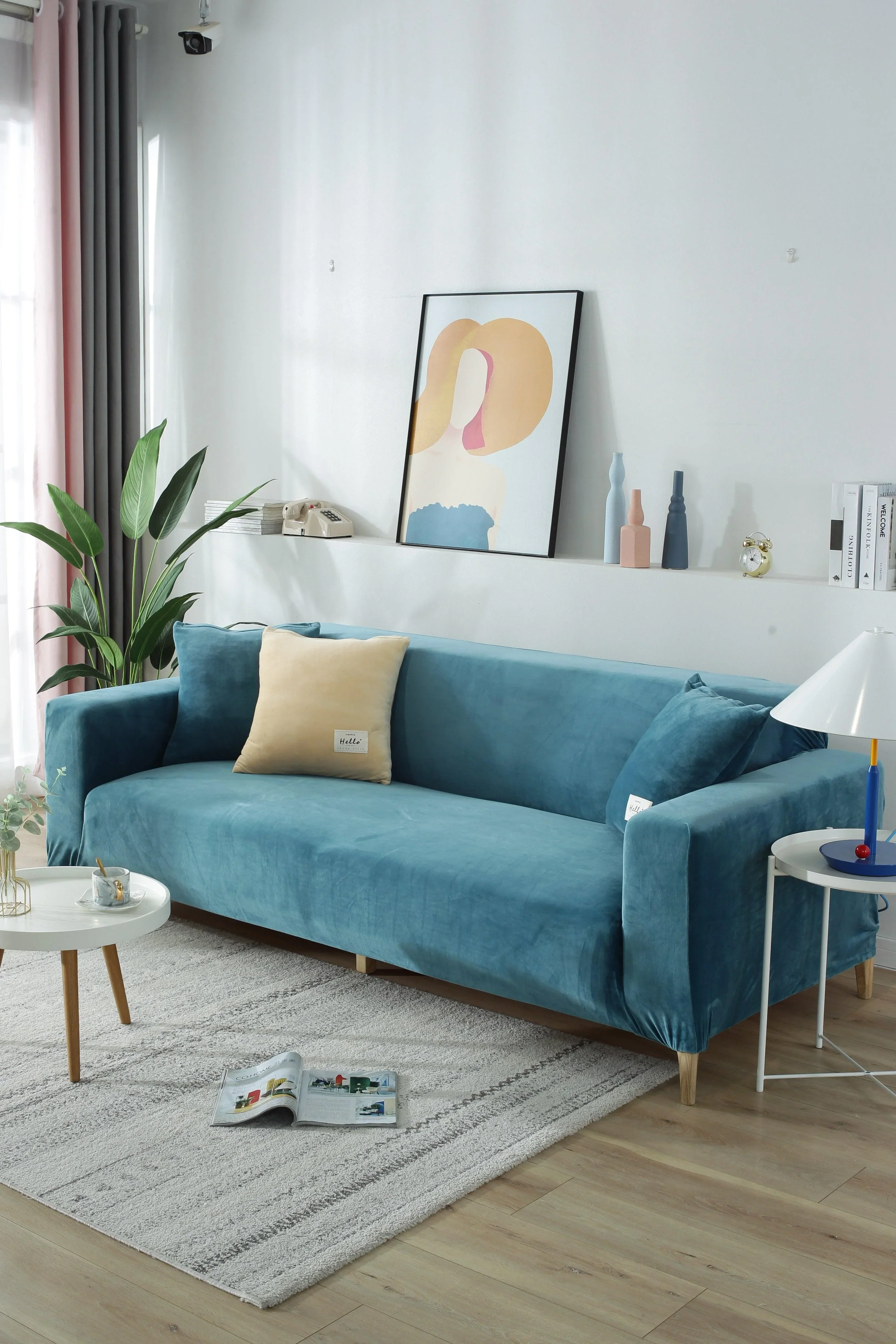 Sofa Cover - Velvet - Lake Blue - Adaptable & Expandable - Image 10