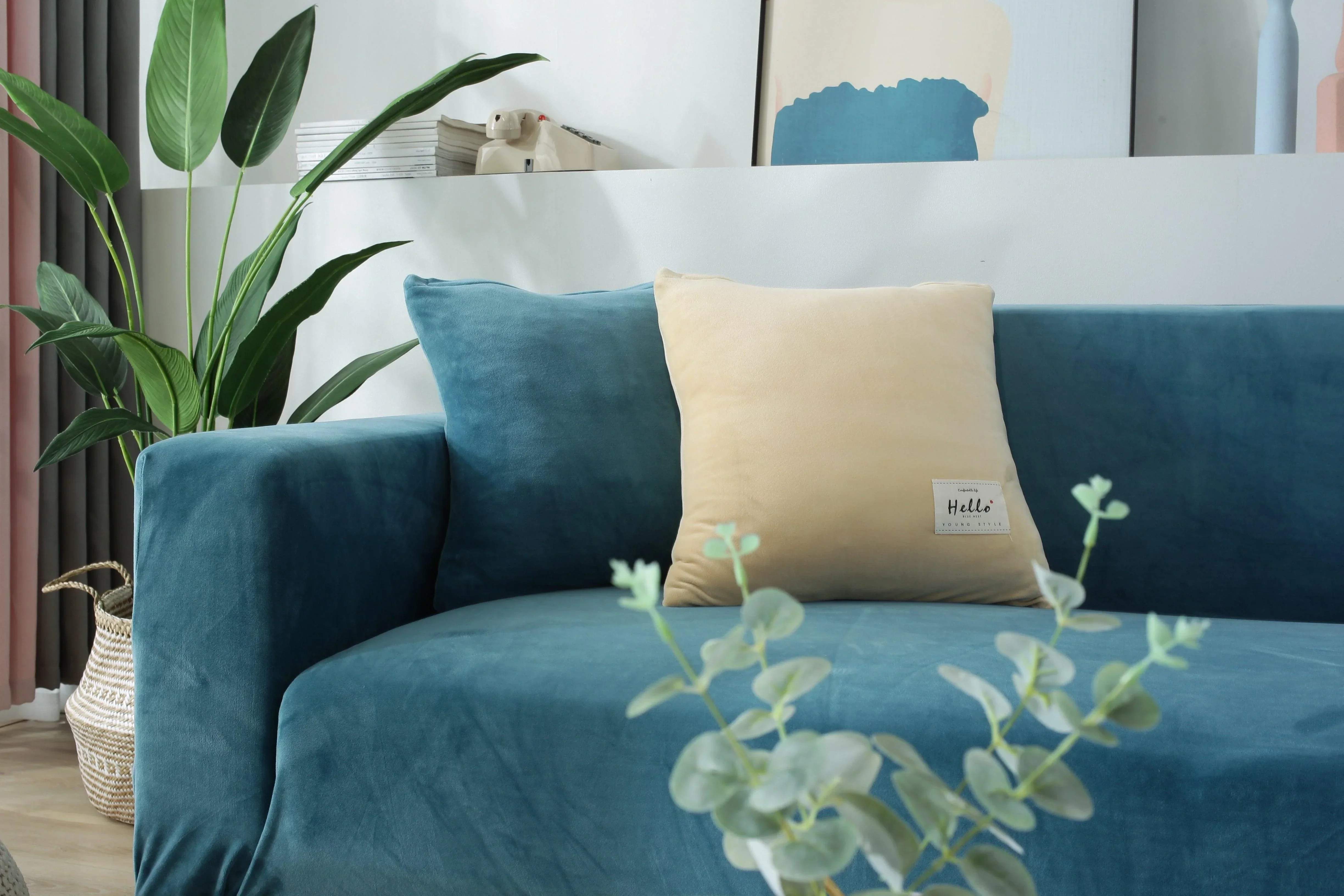 Sofa Cover - Velvet - Lake Blue - Adaptable & Expandable - Image 5