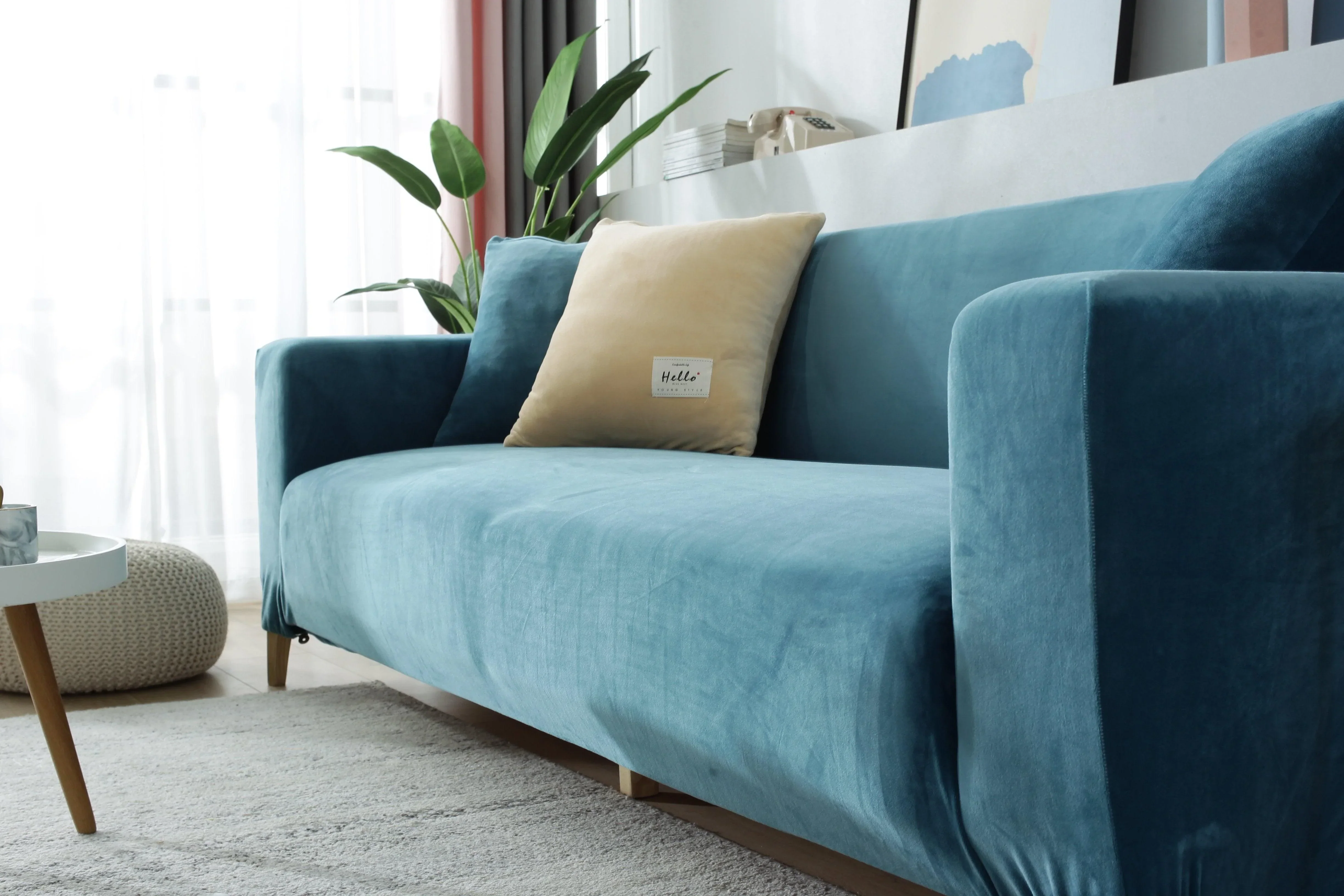 Sofa Cover - Velvet - Lake Blue - Adaptable & Expandable - Image 6