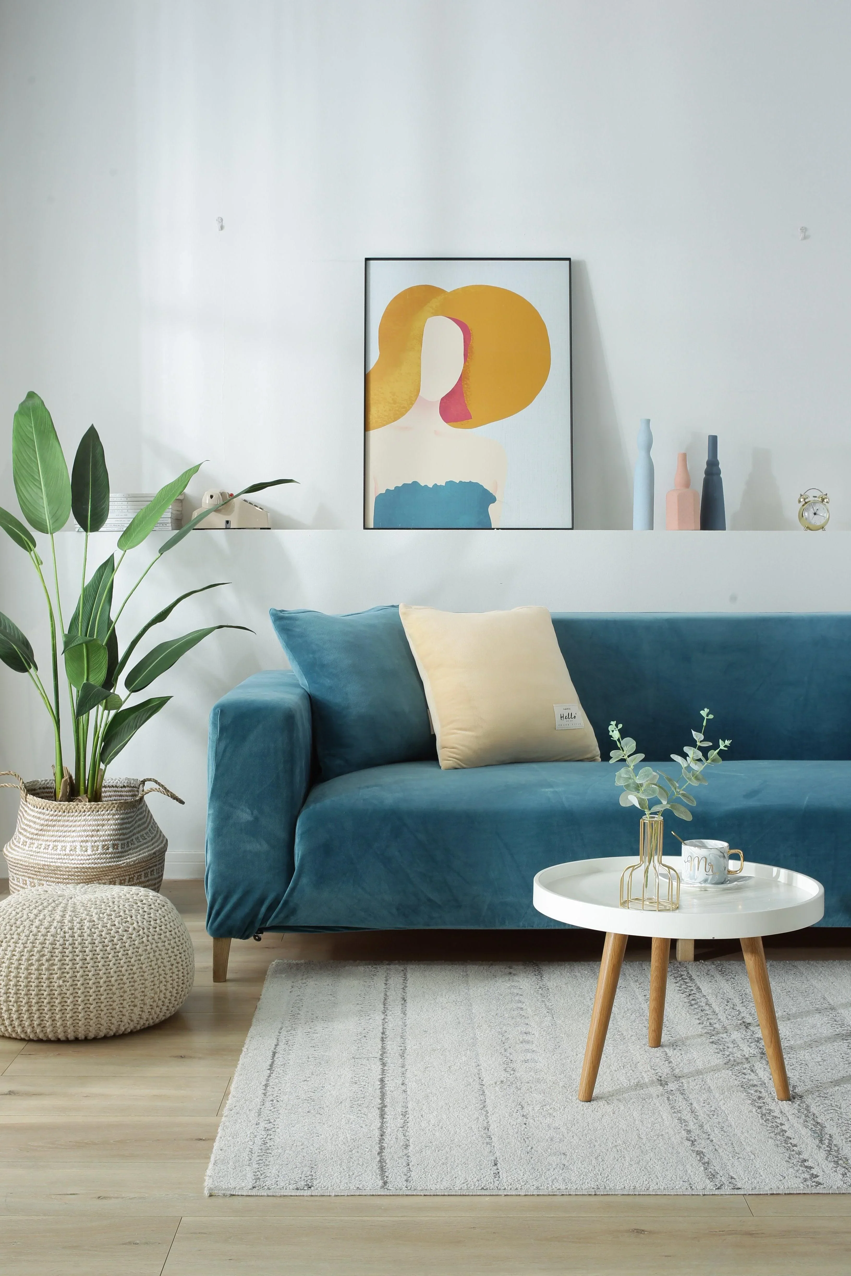 Sofa Cover - Velvet - Lake Blue - Adaptable & Expandable - Image 8