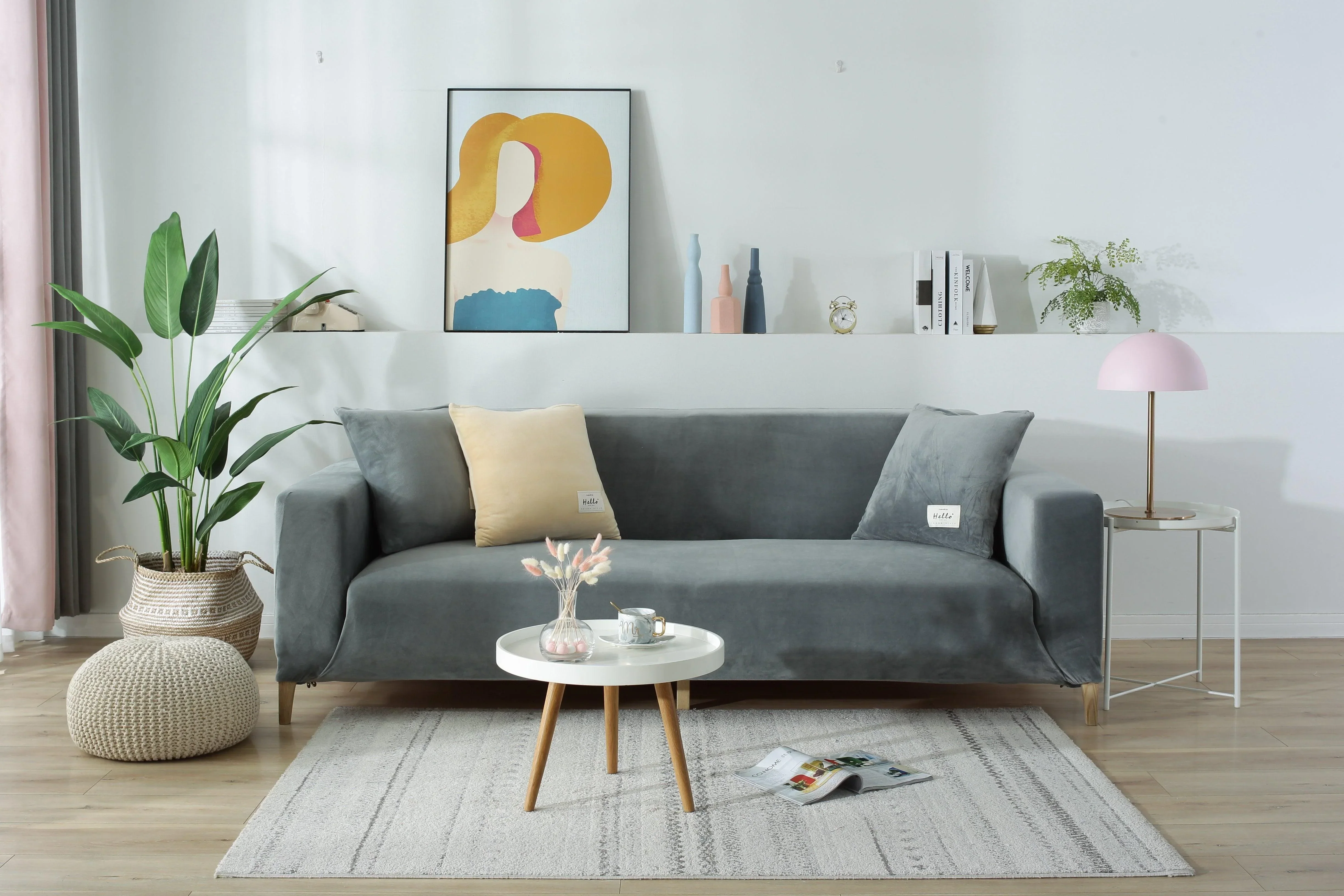 Sofa Cover - Velvet - Light Grey - Adaptable & Expandable - Image 5