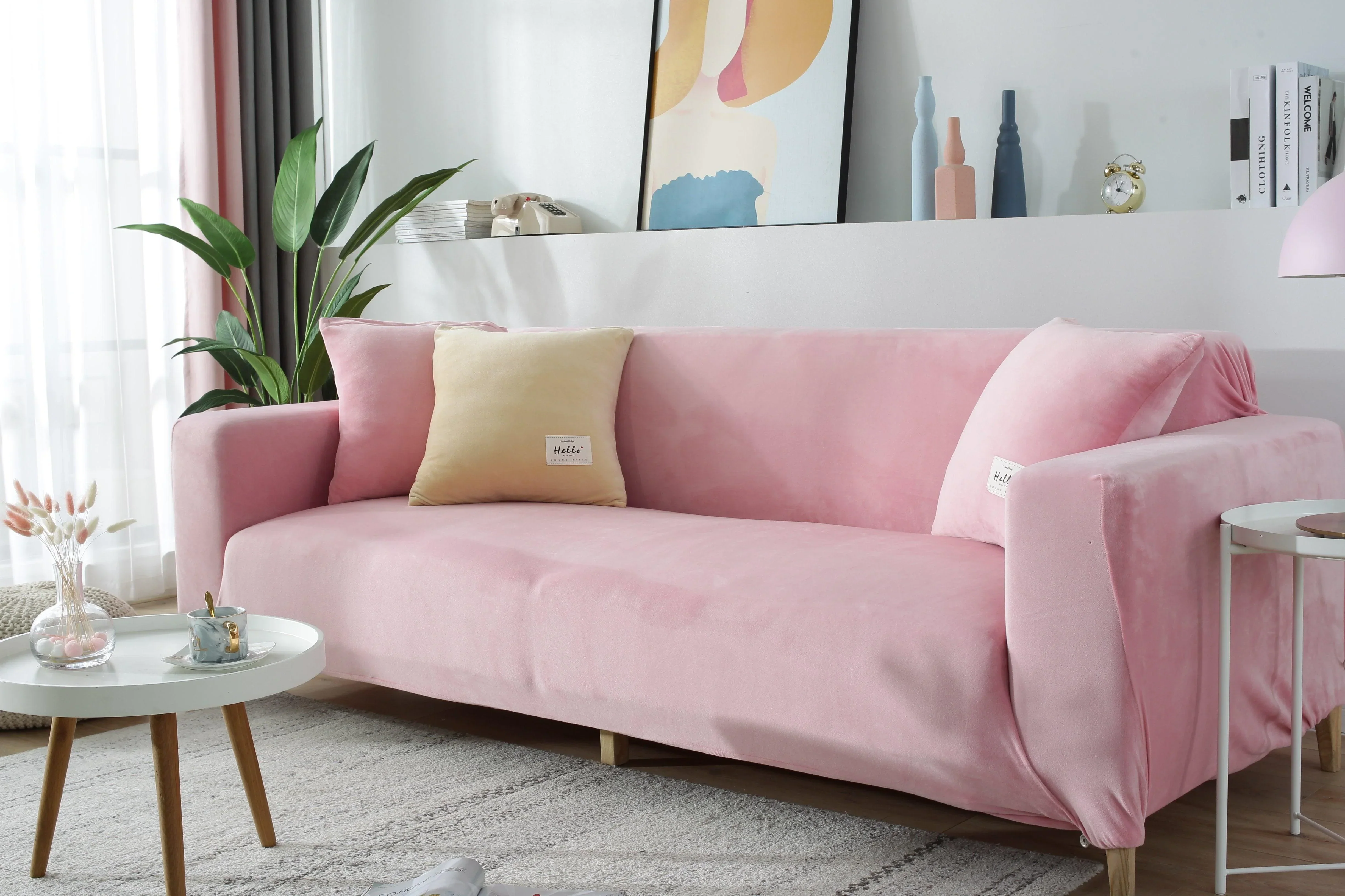Sofa Cover - Velvet - Pink - Adaptable & Expandable - Image 3