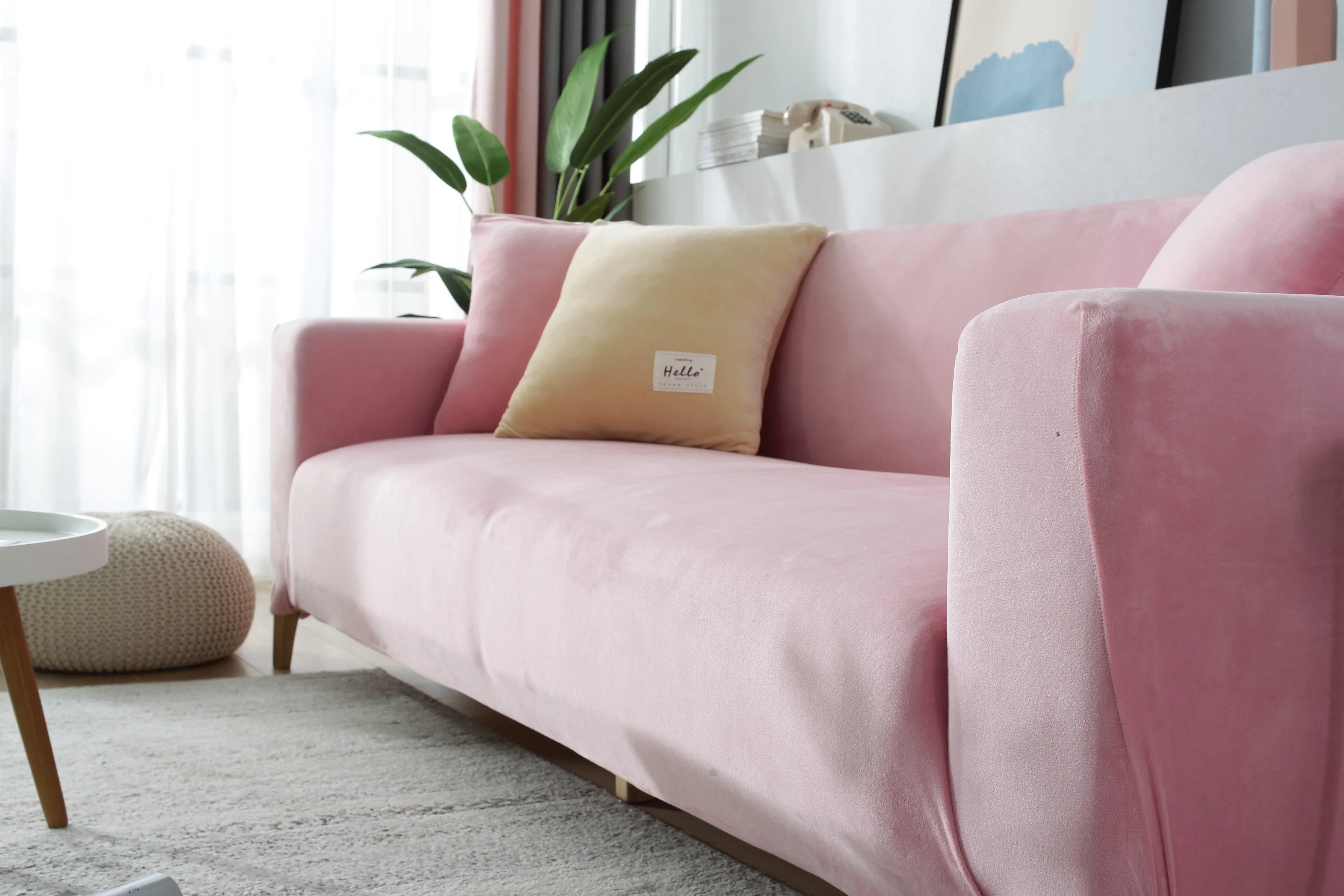 Sofa Cover - Velvet - Pink - Adaptable & Expandable - Image 4