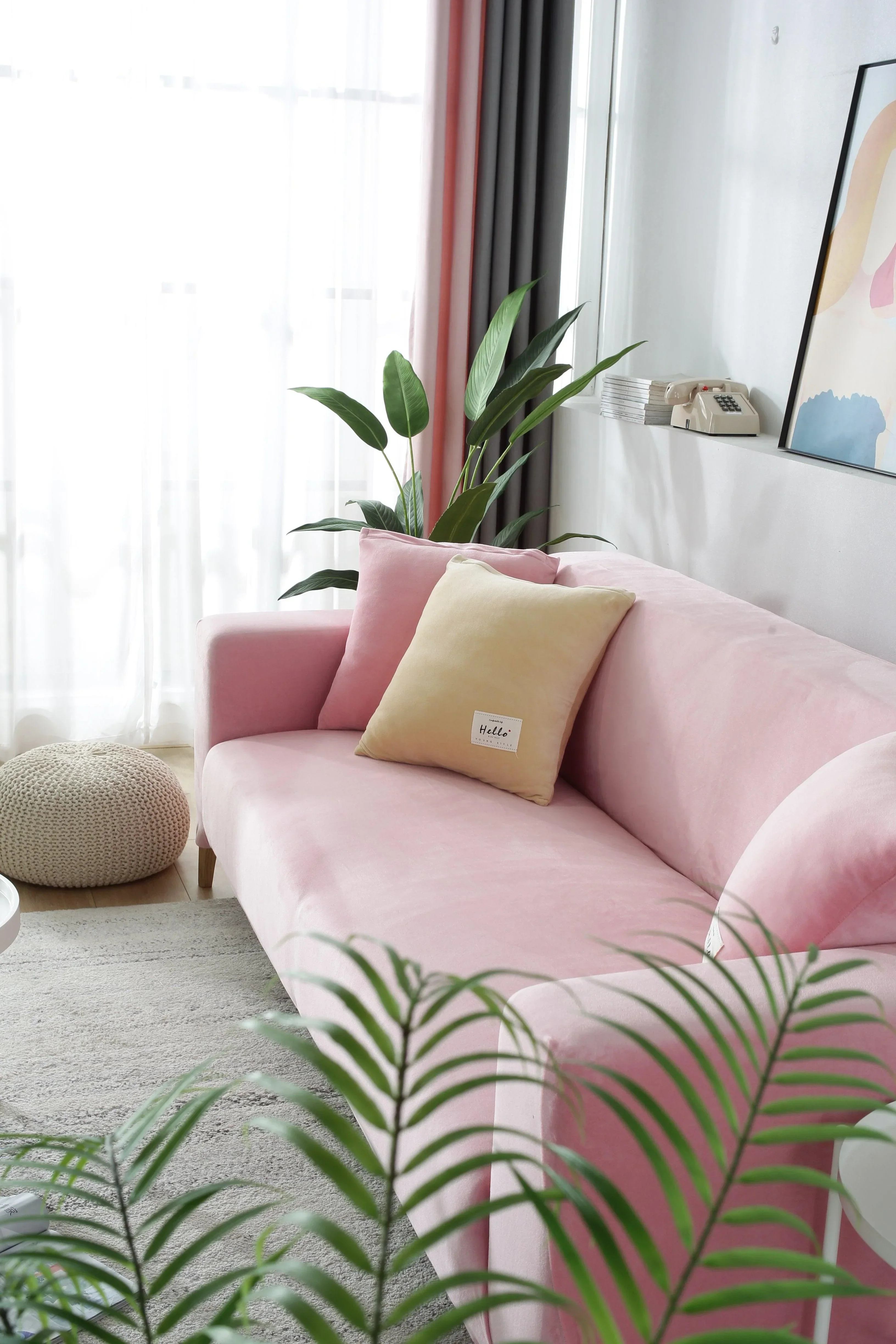 Sofa Cover - Velvet - Pink - Adaptable & Expandable - Image 6